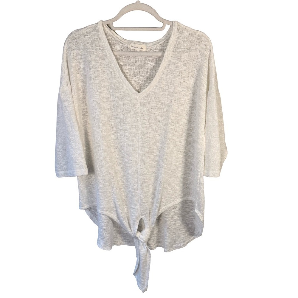 Twelve Months White Knit V-Neck Women's Sweater with Front Tie Size M L Casual